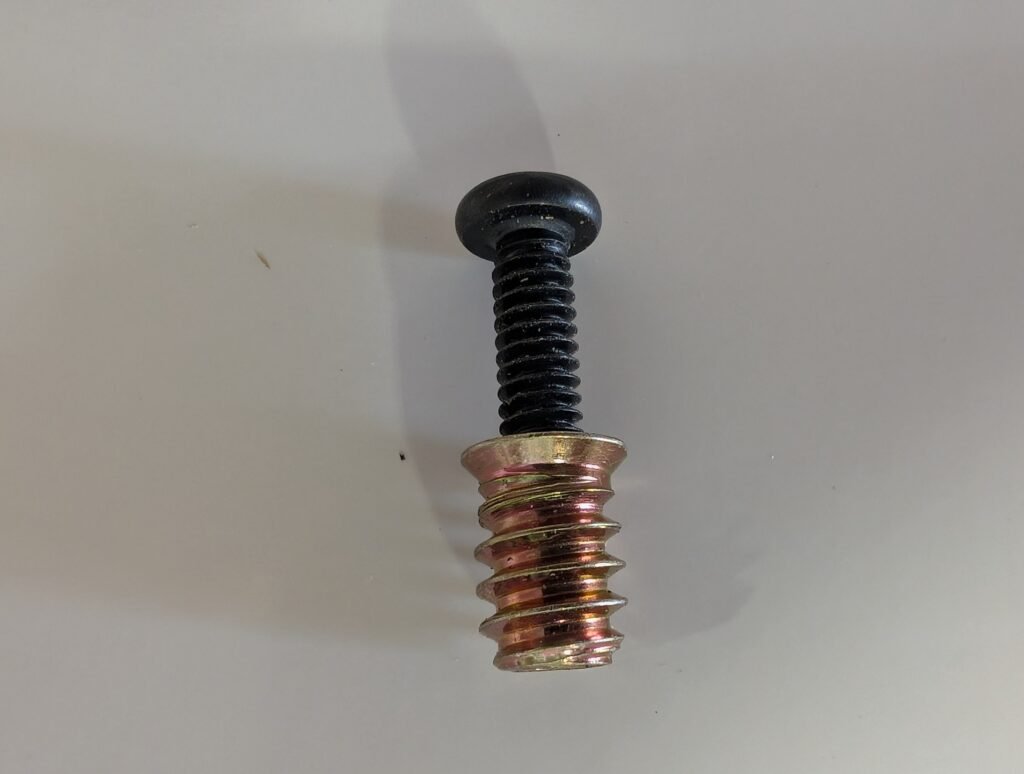 Threaded wood inserts with matching bolt for solid, reusable mounting points
