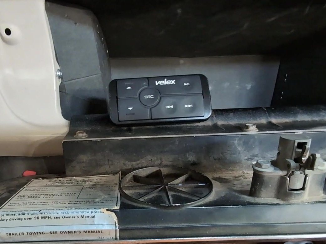 velex bluetooth amplifier wired remote in a 1966 Mustang glove box